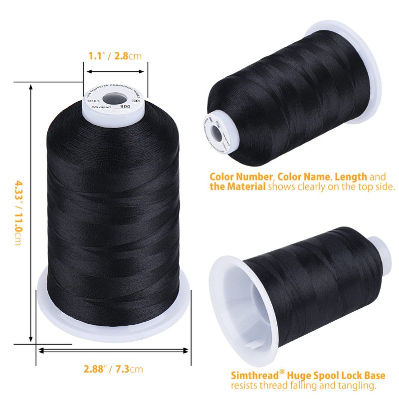 Simthread Embroidery Thread 5500 Yards Black 900, 2 Huge Spools 40wt Polyester for Brother, Babylock, Janome, Singer, Pfaff, Husqvarna, Bernina Machine - Image 2